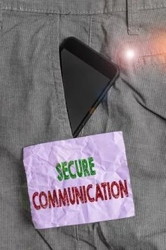 Handwriting text Secure Communication. Concept meaning preventing unauthorized 스톡 사진