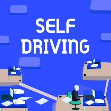 Handwriting text Self Driving. Word for Autonomous vehicle Ability to navigate Stock Illustration