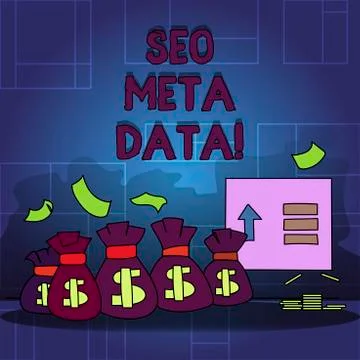 Handwriting text Seo Meta Data. Concept meaning Search Engine Optimization Illustrazione stock