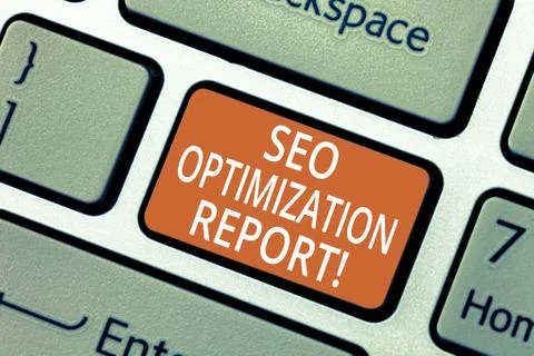 Handwriting text Seo Optimization Report. Concept meaning Overview of a website Foto stock