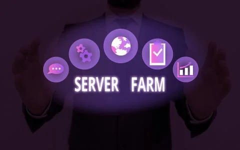 Handwriting text Server Farm. Concept meaning a group of computers acting as 스톡 사진