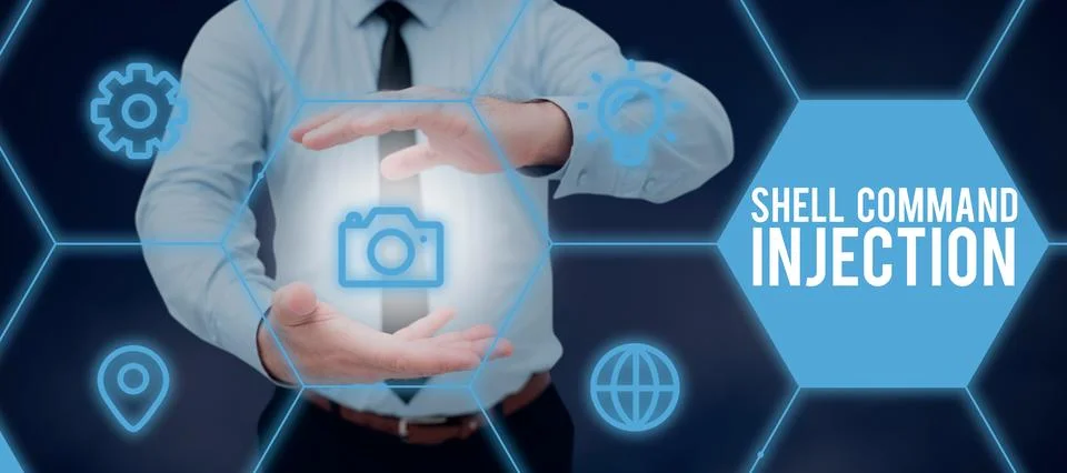 Handwriting text Shell Command Injection. Word for used by hackers to execute Foto stock