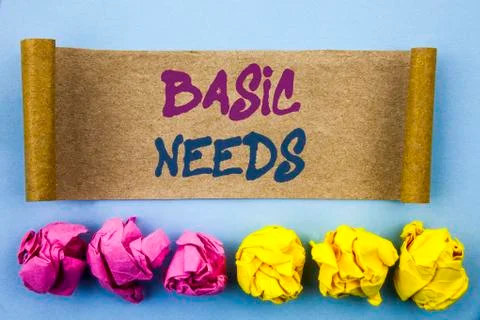 Handwriting text showing Basic Needs. Concept meaning Health In Developing Co Stock Illustration