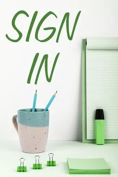 Handwriting text Sign In. Internet Concept to write your name on a form when Foto stock