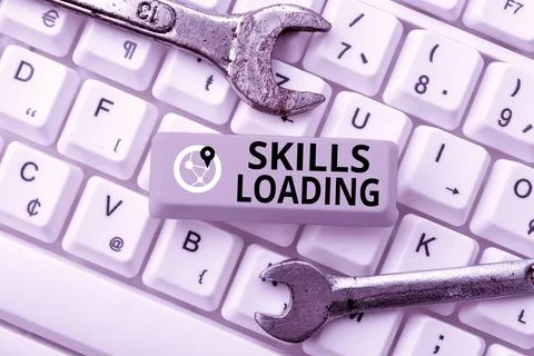 Handwriting text Skills Loading. Word for points out the degree of difficulty Foto stock