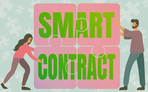 Handwriting text Smart Contract. Conceptual photo digital agreement to control Ilustração Stock