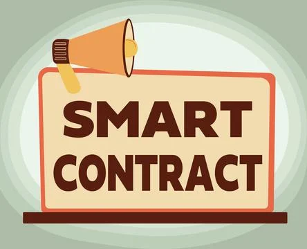 Handwriting text Smart Contract. Word for digital agreement to control the Ilustração Stock