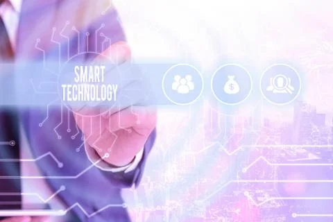 Handwriting text Smart Technology. Concept meaning gadgets or device that has a Stock Photos