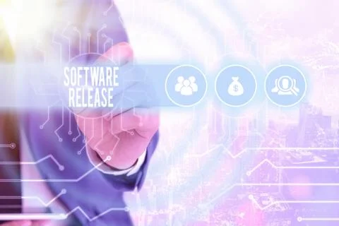 Handwriting text Software Release. Concept meaning sum of stages of development 스톡 사진