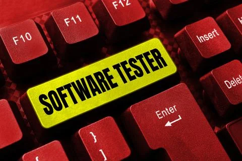 Handwriting text Software Tester. Word Written on implemented to protect Foto stock