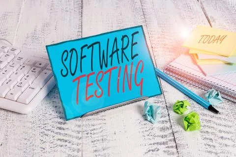 Handwriting text Software Testing. Concept meaning evaluate the functionality of Stockfoto's