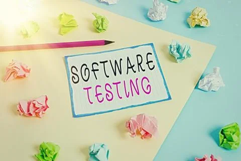 Handwriting text Software Testing. Concept meaning investigation provide Foto stock