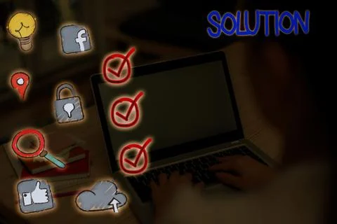 Handwriting text Solution. Concept meaning a means of solving a problem or 写真素材