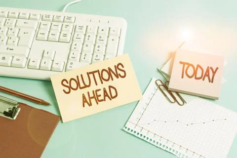 Handwriting text Solutions Ahead. Concept meaning in advance action or process 写真素材