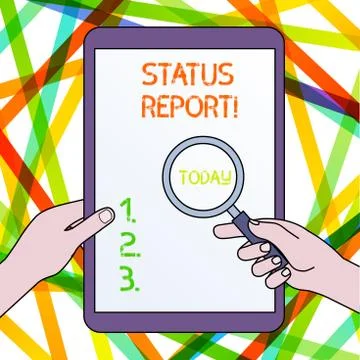 Handwriting text Status Report. Concept meaning document relating a situation of Stock Illustration