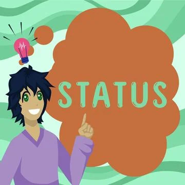 Handwriting text Status. Word for situation at a particular time during a Stock Illustration
