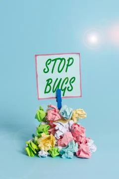 Handwriting text Stop Bugs. Concept meaning Get rid an insect or similar small Stock Photos