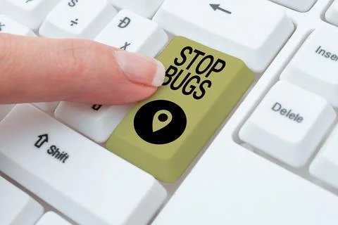 Handwriting text Stop Bugs. Concept meaning Get rid an insect or similar small Stock Photos
