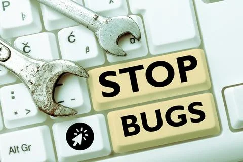 Handwriting text Stop Bugs. Internet Concept Get rid an insect or similar small Stock Photos