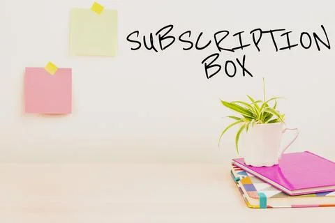 Handwriting text Subscription Box. Conceptual photo button if you clicked on Ilustración de archivo