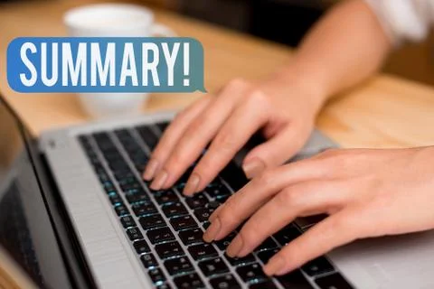Handwriting text Summary. Concept meaning brief statement or account of main 스톡 사진