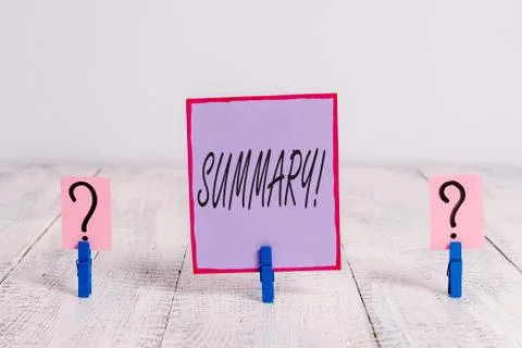 Handwriting text Summary. Concept meaning brief statement or account of main Foto stock