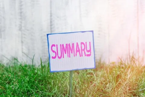 Handwriting text Summary. Concept meaning a brief statement or account of the Foto stock