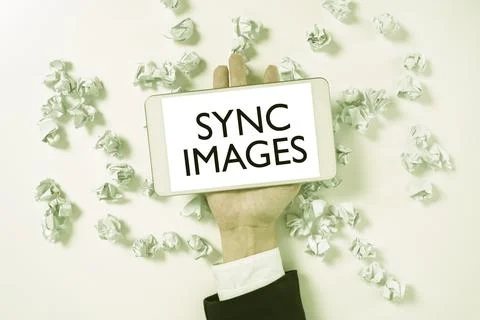 Handwriting text Sync Images. Business overview Making photos identical in all Foto stock