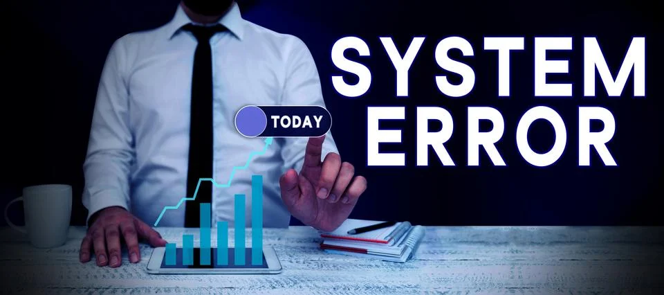 Handwriting text System Error. Word Written on Technological failure Software 스톡 사진