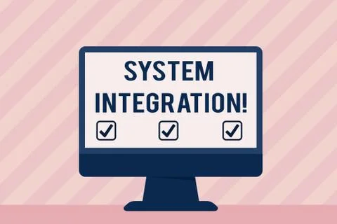 Handwriting text System Integration. Concept meaning process of bringing Stock Illustration