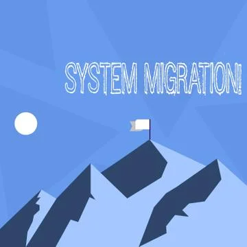 Handwriting text System Migration. Concept meaning Moving programs to another Stock Illustration