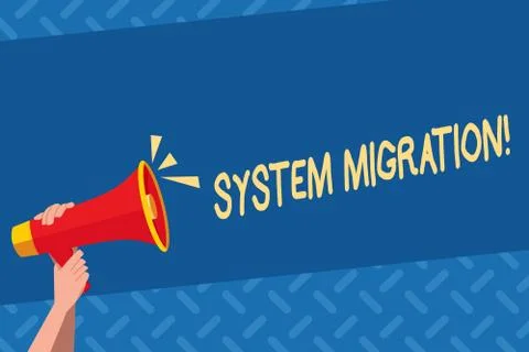 Handwriting text System Migration. Concept meaning Moving programs to another Stock Illustration