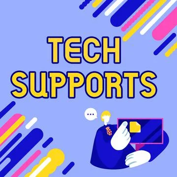 Handwriting text Tech Supports. Internet Concept Help given by technician Online 스톡 일러스트