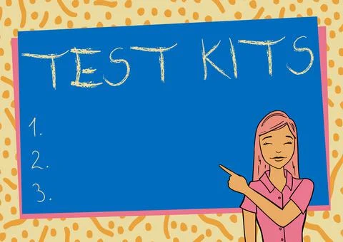 Handwriting text Test Kits. Word Written on tools used to detect the presence of Illustrazione stock