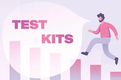 Handwriting text Test Kits. Word Written on tools used to detect the presence of Illustrazione stock