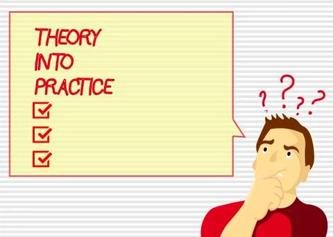 Handwriting text Theory Into Practice. Concept meaning Hands on learning Apply Stock Illustration