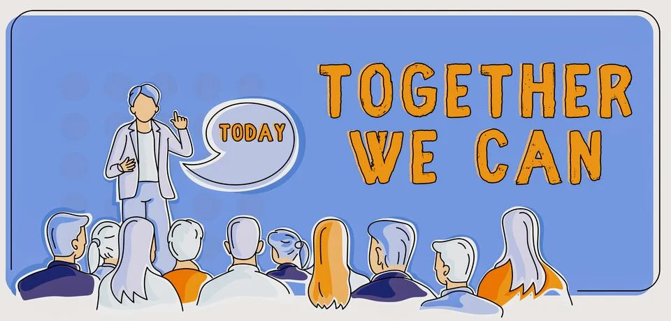 Handwriting text Together We Canunity can makes everything possible One powerful Stock Illustration