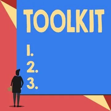 Handwriting text Toolkit. Concept meaning set of tools kept in a bag or box and Ilustración de archivo