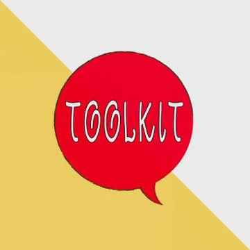 Handwriting text Toolkit. Concept meaning set of tools kept in a bag or box and Ilustración de archivo