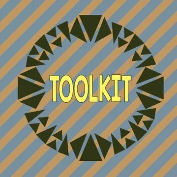 Handwriting text Toolkit. Concept meaning set of tools kept in a bag or box and Ilustración de archivo