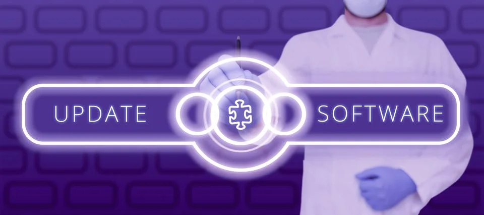 Handwriting text Update Softwarereplacing program with a newer version of same Stock Photos