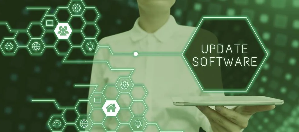 Handwriting text Update Softwarereplacing program with a newer version of same Stock Photos