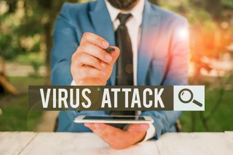 Handwriting text Virus Attack. Concept meaning malicious program that perform Fotos de archivo