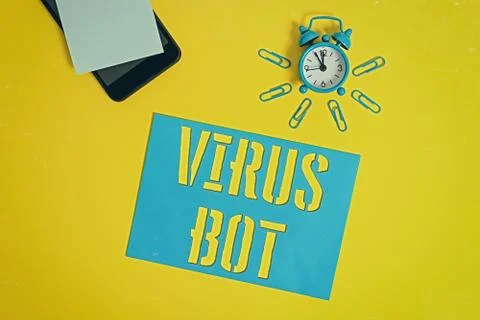 Handwriting text Virus Bot. Concept meaning malicious selfpropagating malware 库存照片