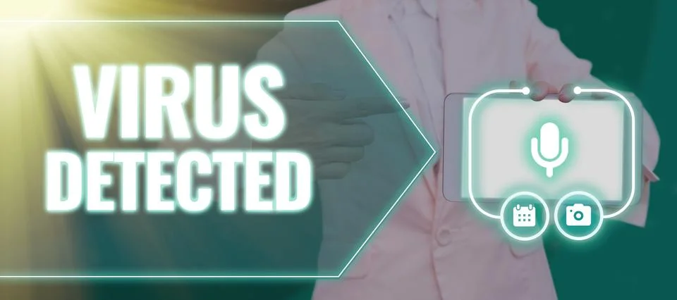 Handwriting text Virus DetectedA computer program used to prevent and remove Stock Photos