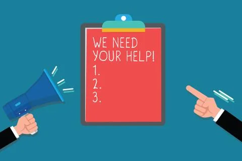 Handwriting text We Need Your Help. Concept meaning Service Assistance Support Ilustración de archivo