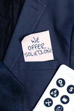 Handwriting text We Offer Solution. Internet Concept give means of solving Stock Illustration