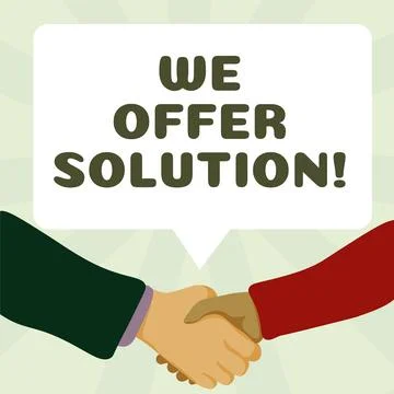 Handwriting text We Offer Solution. Word for give means of solving problem or Stock Illustration