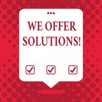 Handwriting text We Offer Solutions. Concept meaning way to solve problem or Illustrazione stock