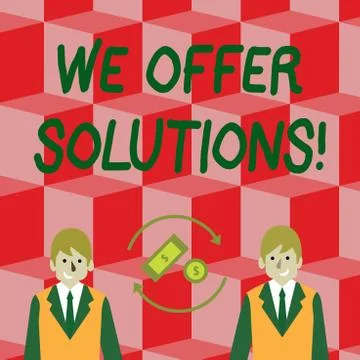 Handwriting text We Offer Solutions. Concept meaning way to solve problem or Illustrazione stock